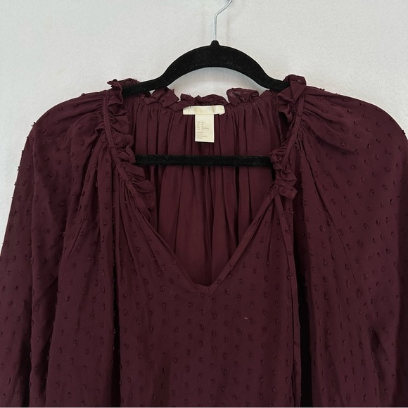 H&M Chiffon Clip Dot V Neck Long Sleeve Blouse SIZE 8 Red - Picture 2 of 9